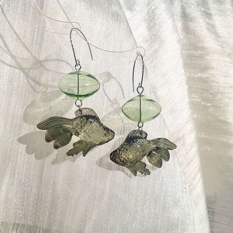 Creative Unique Transparent Goldfish Pendant Earring Cute Koi Fish Drop Earrings Statement Jewelry Wholesale