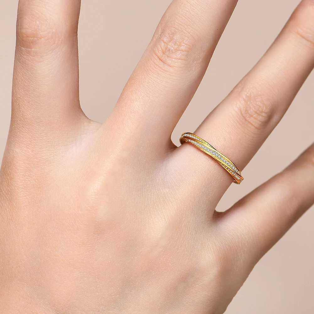 ATTAGEMS S925 Silver 18K Gold Plated Moissanite Rings D Color VVS1 Lab Diamond Helix Eternity Band Wedding Jewelry for Women Men y250730