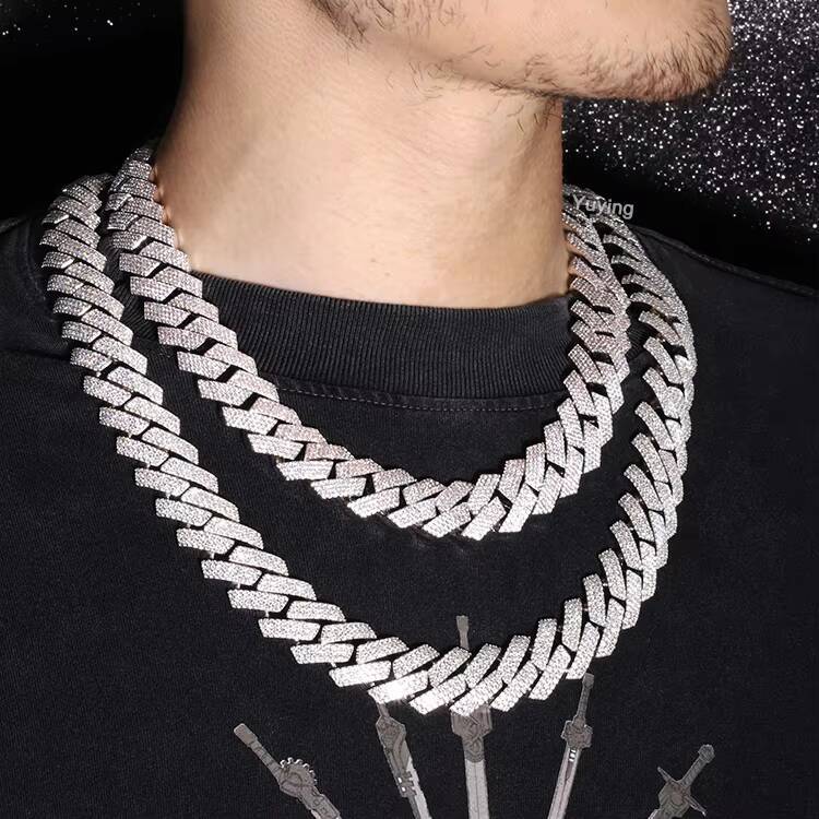 Heavy Solid Silver 20mm 4Rows GRA Moissanite Diamond Cuban Link Chain for Mens Mechanical Watch Rapper Hip Hop Necklace