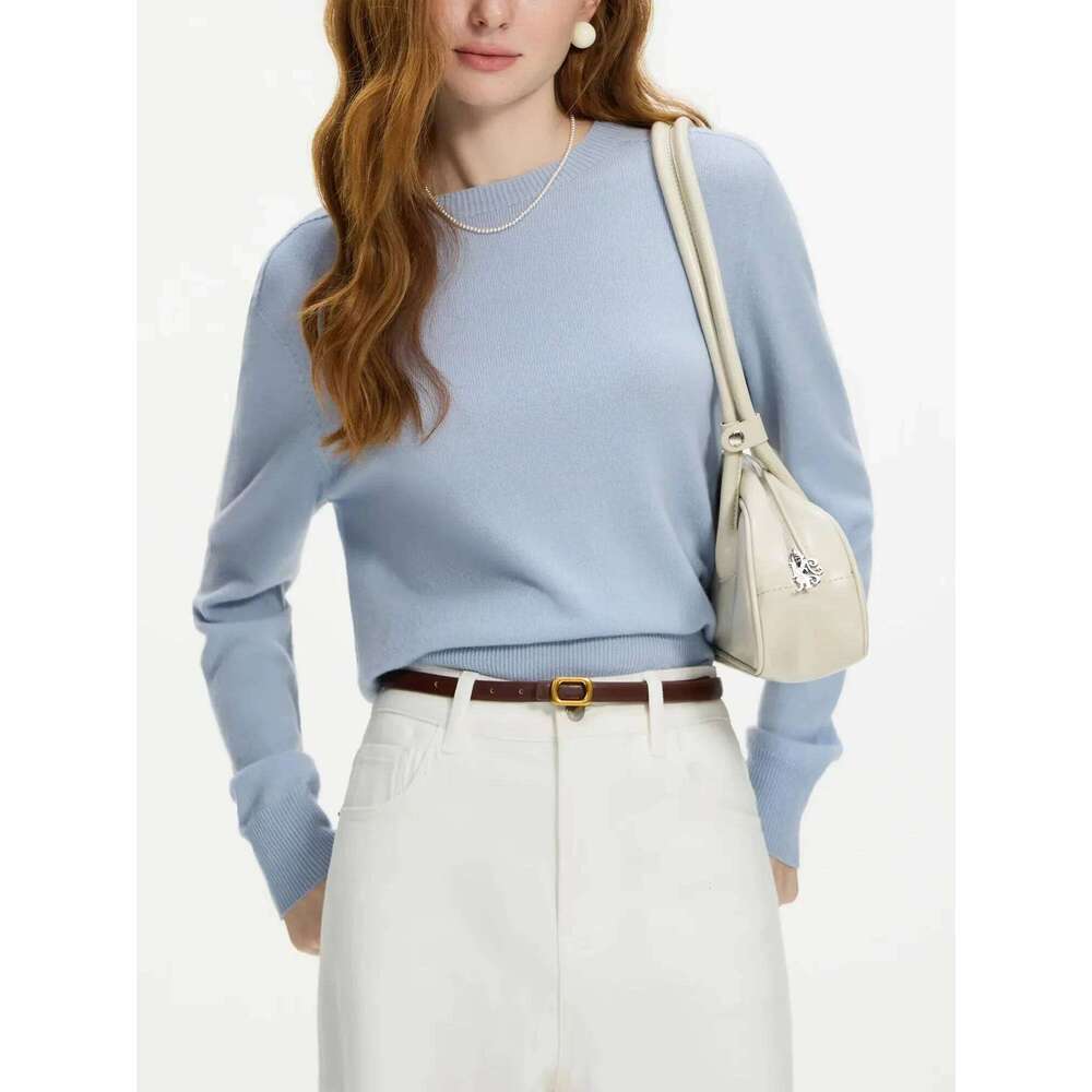 Designer Clothing 2025 FSLE 100% Seamless One-Piece Knit Shirt For Women 2024 Winter New Design Wool Crew Neck Versatile Sweater 24Fs14091