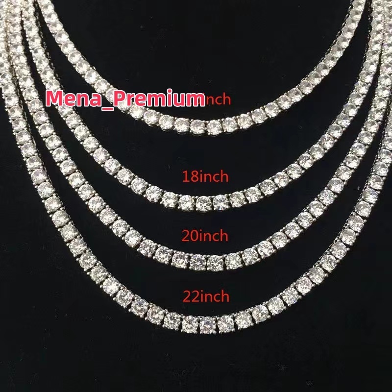 Direct Sales VVS Moissanite CZ 925 Silver Plated Heavy Beads Round Tennis Chain 3mm 4mm 5mm Necklace Bracelet Fine Jewelry