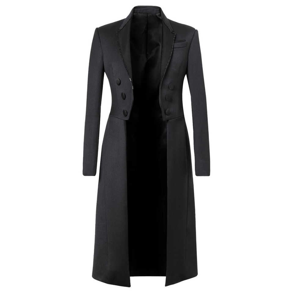Men Long Coat Tailcoat Double Breasted Trim Fit Overcoat Lapel Warm Coat Business Occasions Customized