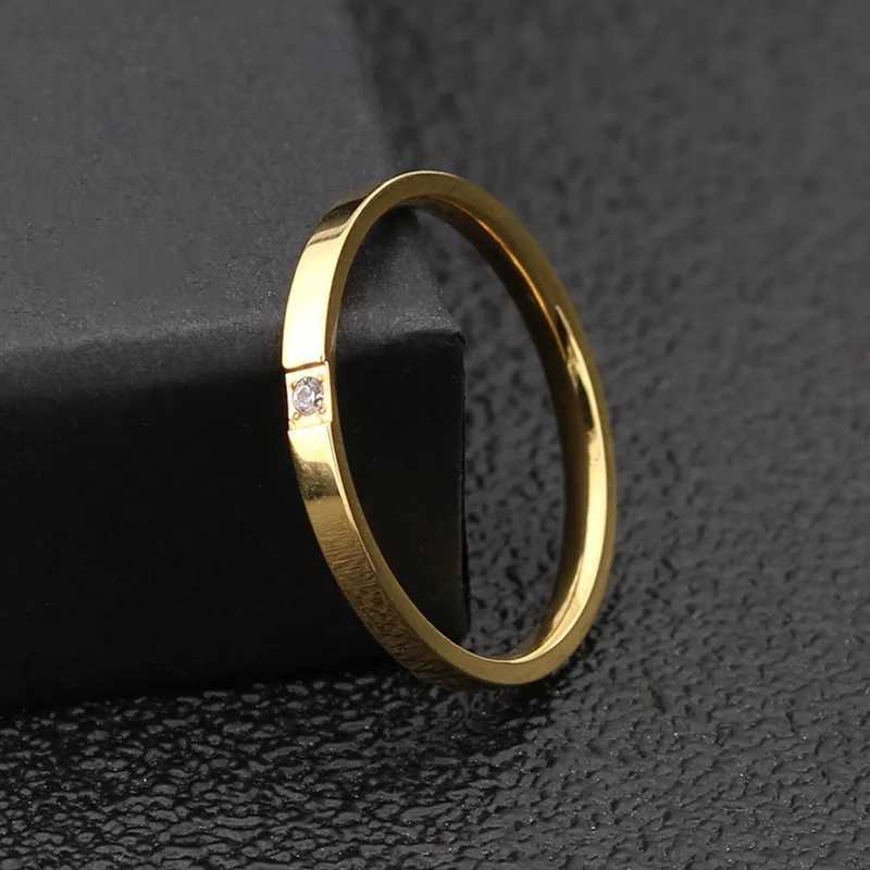 Round Titanium Steel Cubic Zirconia Rings For Women Minimalist Stainless Steel Thin Finger Pinky Ring Jewelry Accessories y250730