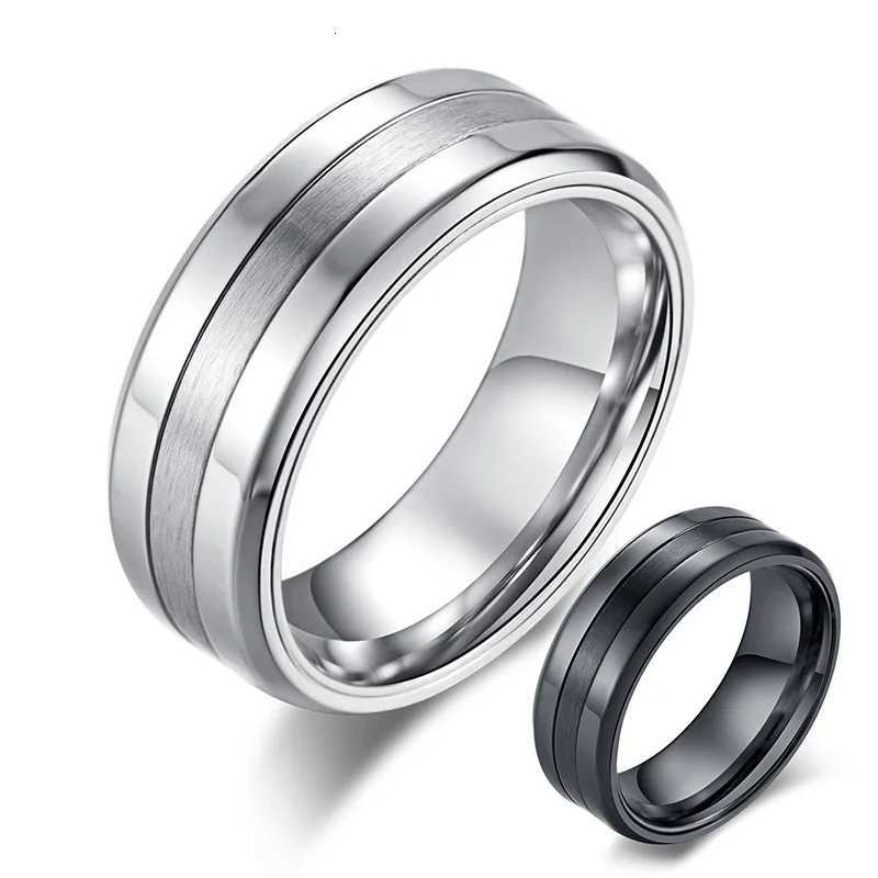 Simple High Polished Matte Finished Combination Ring for Men Black / Silver Color Stainless Steel Ring Mens Jewelry y250730