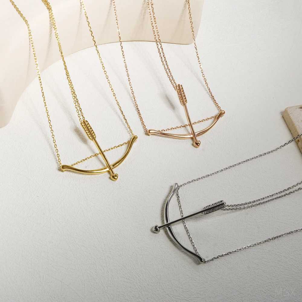 18K Gold Color Stainless Steel Metal Bow and Arrow Pendant Necklace Double Chain Jewelry New Z250731 Z250910