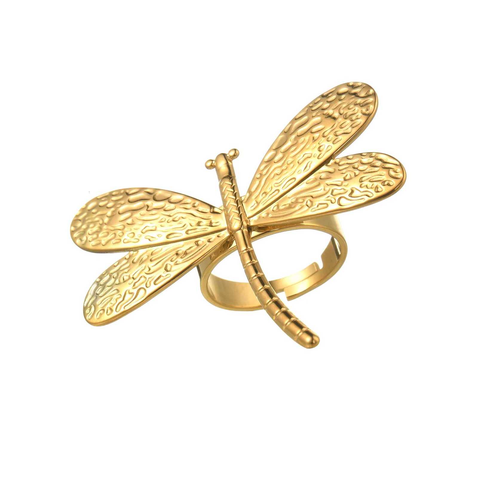Trendy Vintage Exaggerated Big Dragonfly Open Rings for Women Men Stainless Steel Statement Gold Color Retro Ring Jewelry Gift y250730
