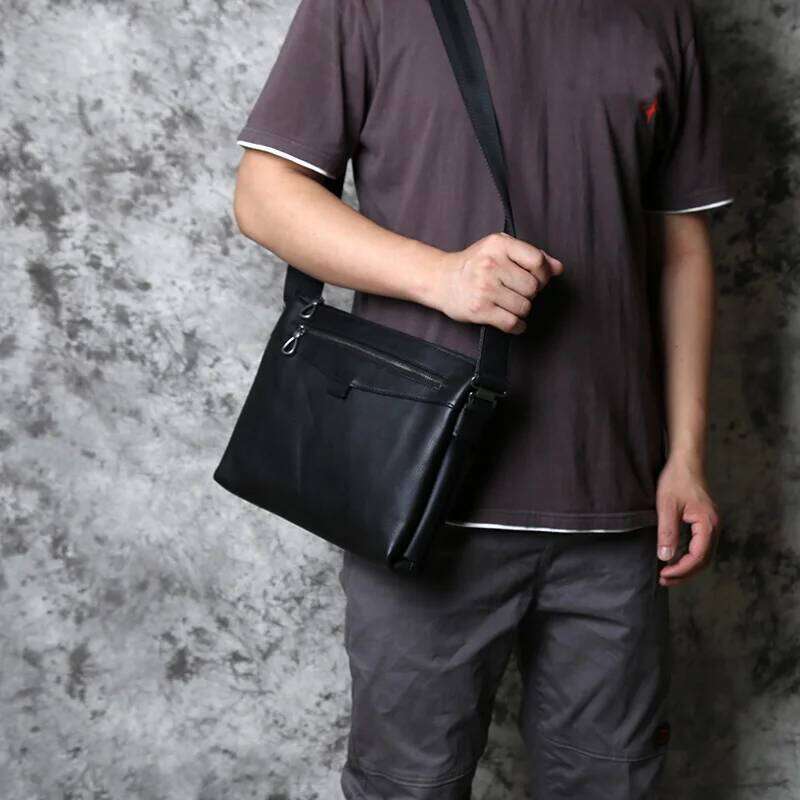 Fashion Men's Shoulder Leather Casual Messenger Bag Top Layer Cowhide Horizontal Briefcase 10 Inch Ipad NZPJ