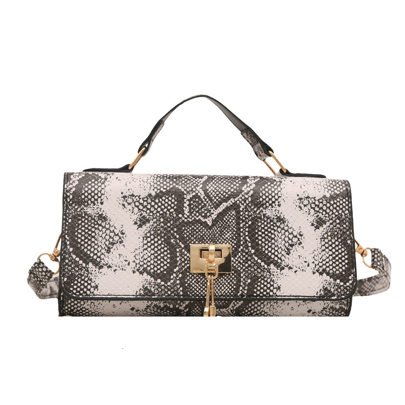 Women's 2025 New Fashion Snake Pattern Lock Handbag Niche Light Luxury Shoulder Crossbody Small Square Bag ddmymoon