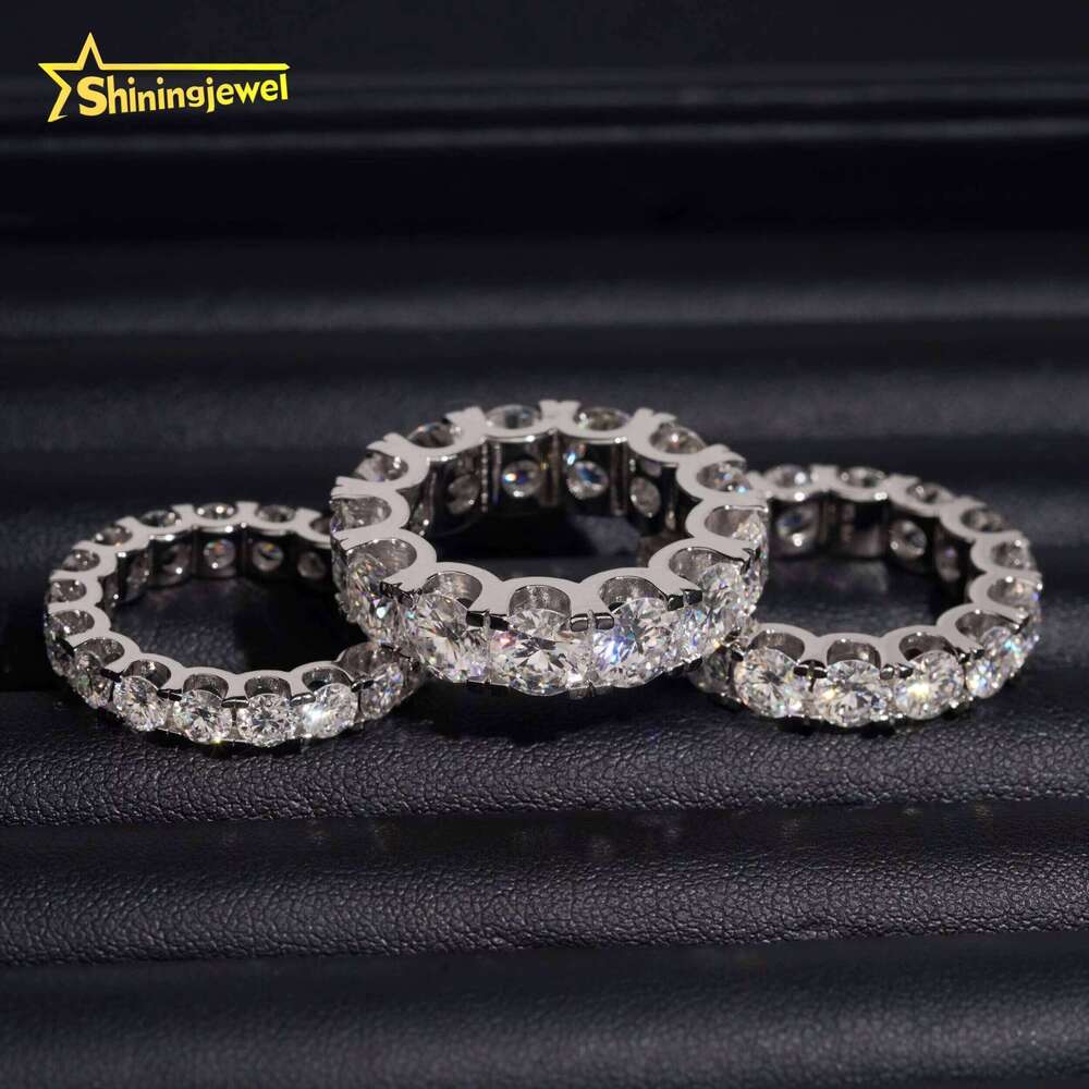 Premium Jewelry Silver 4Mm 5Mm 65Mm Round Chrysolite Eternity Iced Out Women Wedding Ring