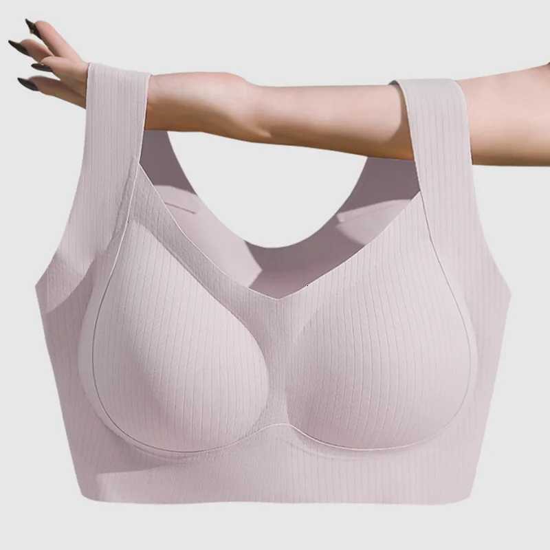 Comfortable One-piece Traceless Fixed Cup Womens Underwear Beautiful Back Sports Vest Sleep Large Size Bra Thin Z250730