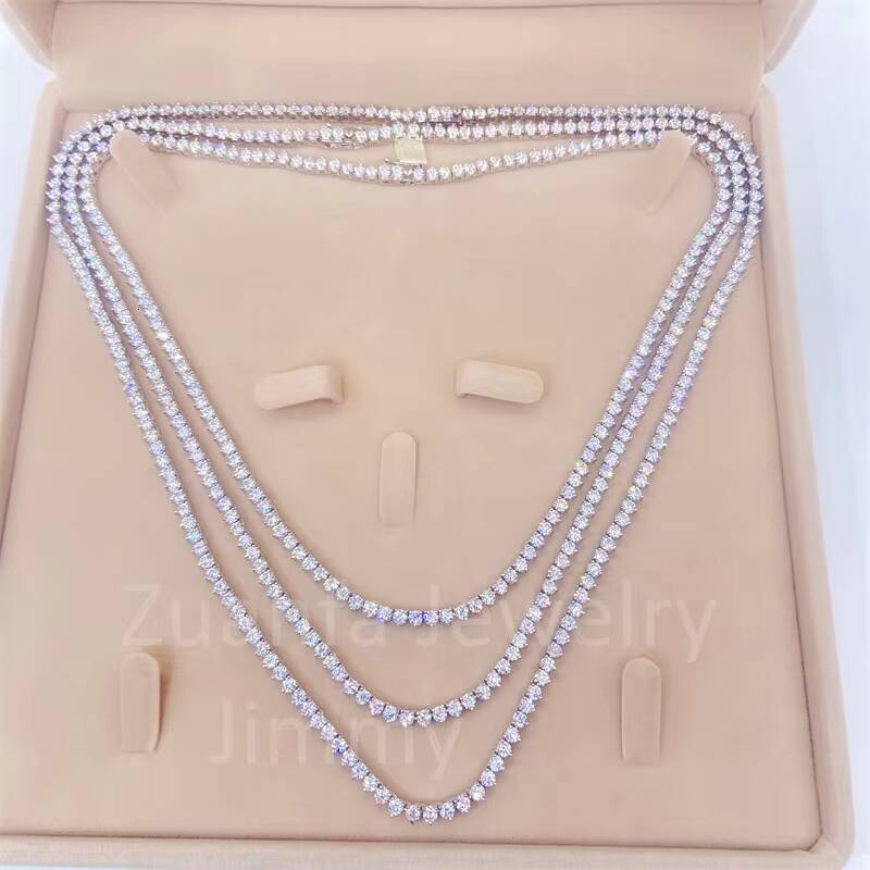 GRA Certificates Pass Diamond Tester Iced Out Tennis Chain 3 Claws Cluster Chain D VVS1 3mm 4mm 925 Silver Tennis Chain