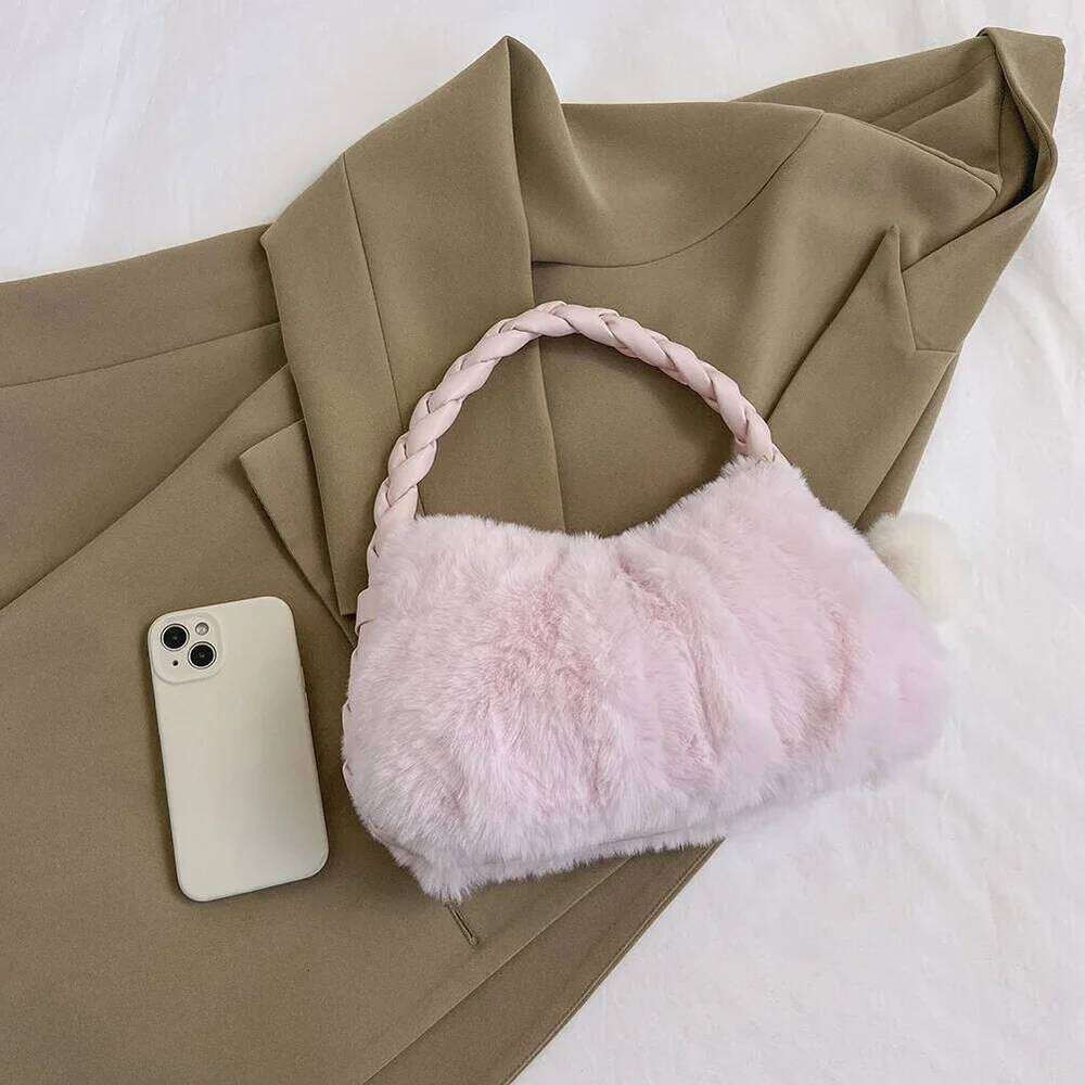 Autumn Winter for Women Plush Handbags Fur Clutch Purse Fluffy Shoulder Designer Furry Hobos Top Handle Bag