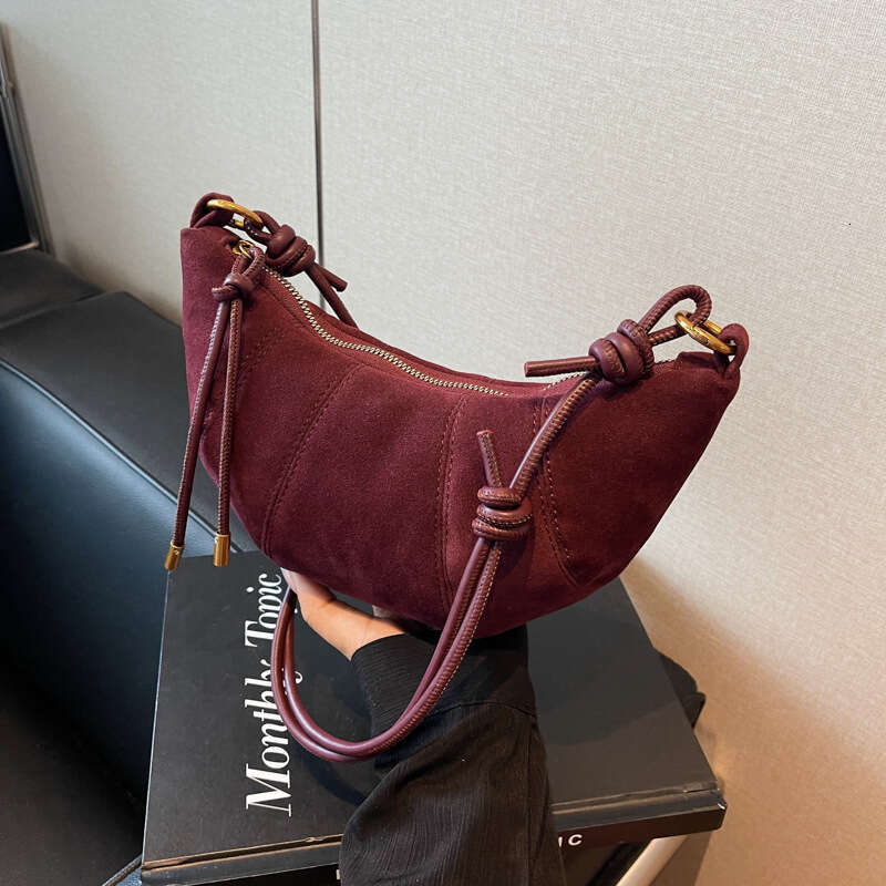 Crescent shaped shoulder bag with leopard print suede retro style cowhide rope decoration crossbody bag, fashionable and versatile daily street bag