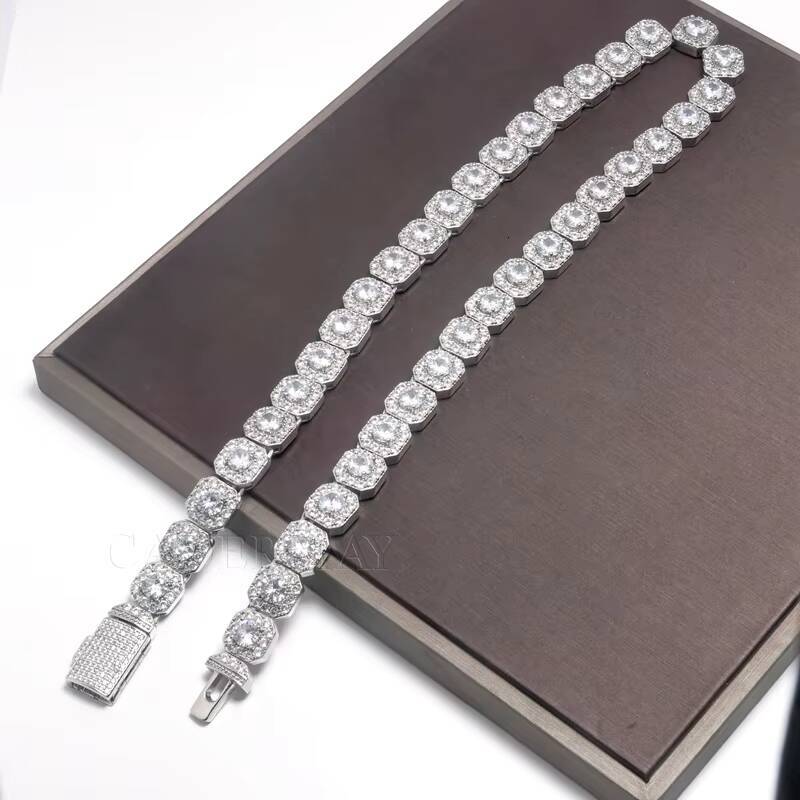 Cadermay Fashion Hip Hop Jewelry 925 Silver 12mm D VVS Crystal Sugar Moissanite Tennis Chain for Men Women Party Gift