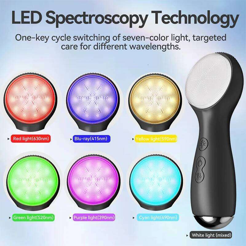 7 in 1 Facial Brush Device Silicone Deep Cleansing Face Scrubber Exfoliator Cleaner Vibration Massager IPX7 Waterproof