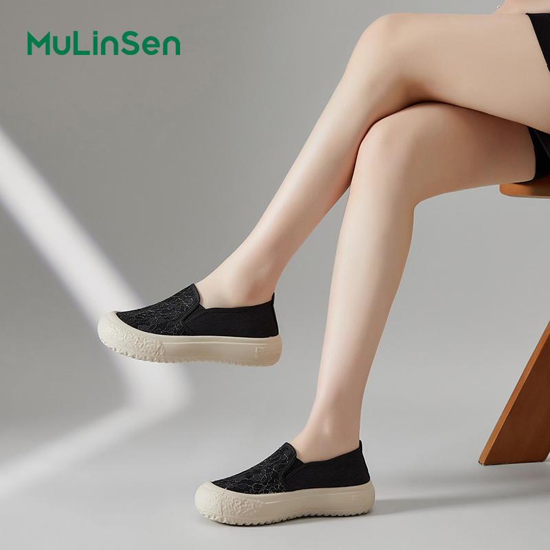 Mulinsen women's shoes 2025 new spring and summer breathable mesh sports thick bottom European station casual all-match toe sneakers