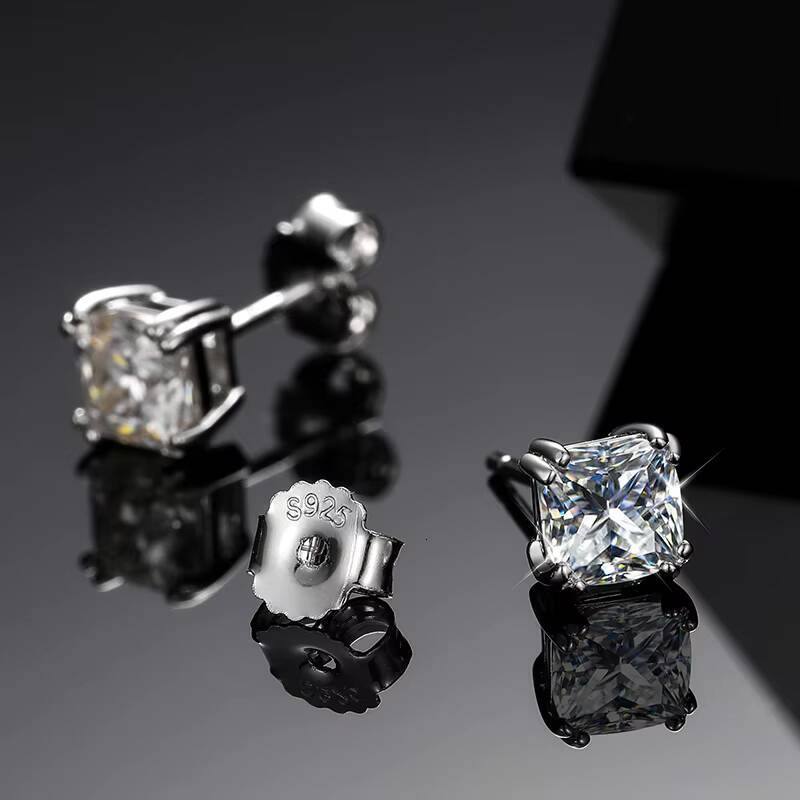 2022 Summer Women Jewelry 925 Sterling Silver 4 Prong Set 5.5mm 0.8ct Princess Cut VVS Moissanite Diamond Stud Earrings