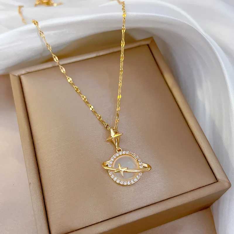 316L Stainless Steel Gold Color Opal Star Pendant Necklace For Women Girl Elegant Jewelry Party Gift Wholesale Z250731 Z250910