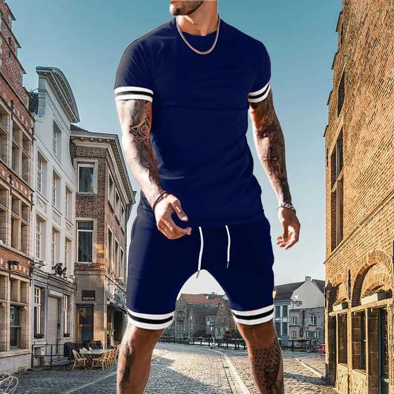 2025 EUROPEAN AND AMERICAN Mens Summer Loose Set Short Sleeved Shorts Sports Set Running and Fitness Sportswear TWO-PIECE SET XJ250731