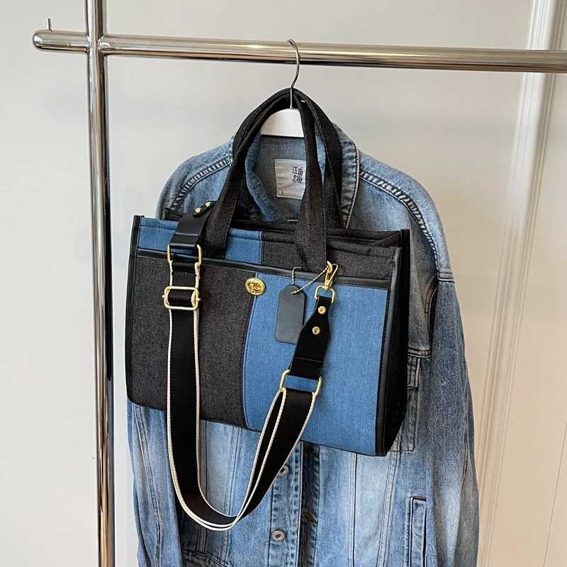 Large capacity handbag for women in 2024 new fashionable patchwork denim work and commuting bag broadband crossbody tote bag Y250730