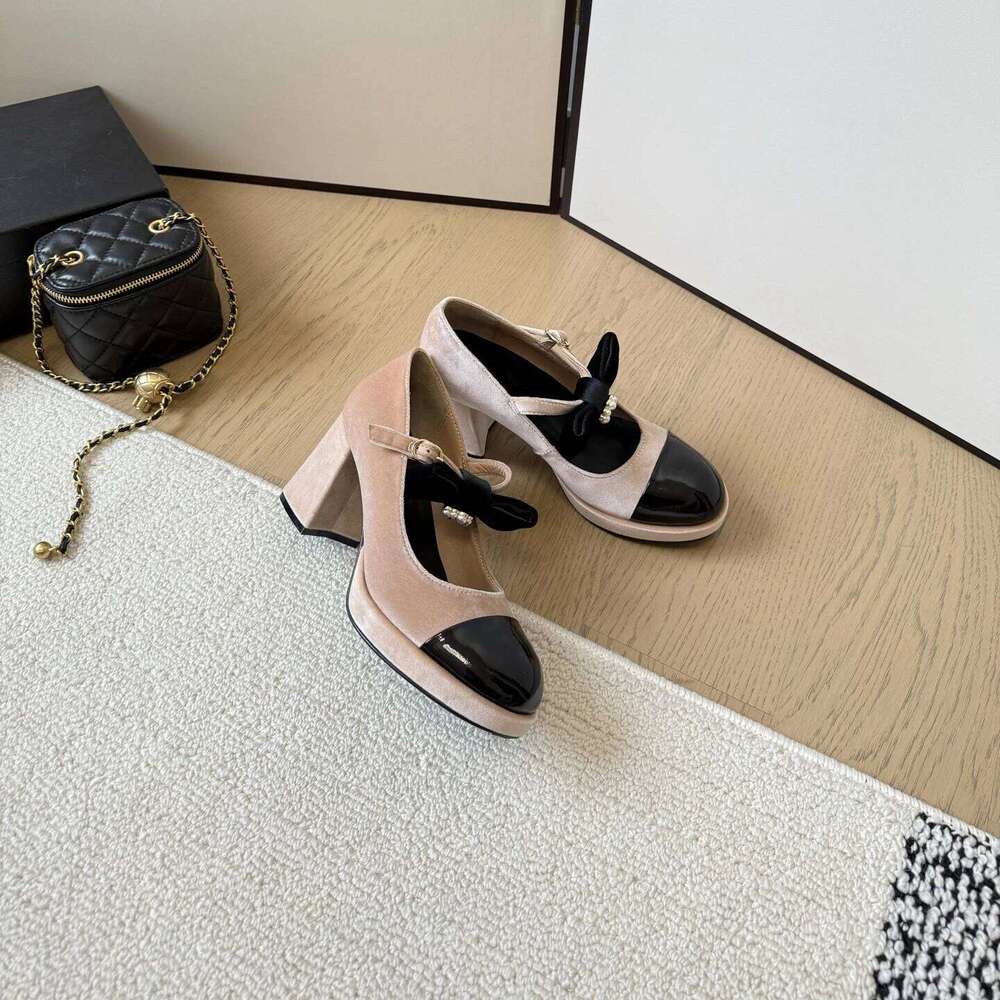 New Shoes Women Size34-41 Flannel Pumps Super High Heels Genuine Leather Butterfly Knot Pearl Flat Platform Zapatillas De Mujer 6cf