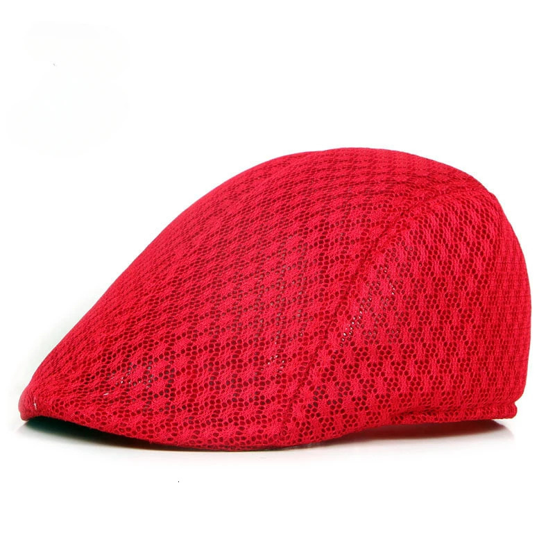 Korean Version of Mens and Womens Berets Solid Color Hollow Mesh Caps Forward Caps Breathable Summer Sun Hats 250729