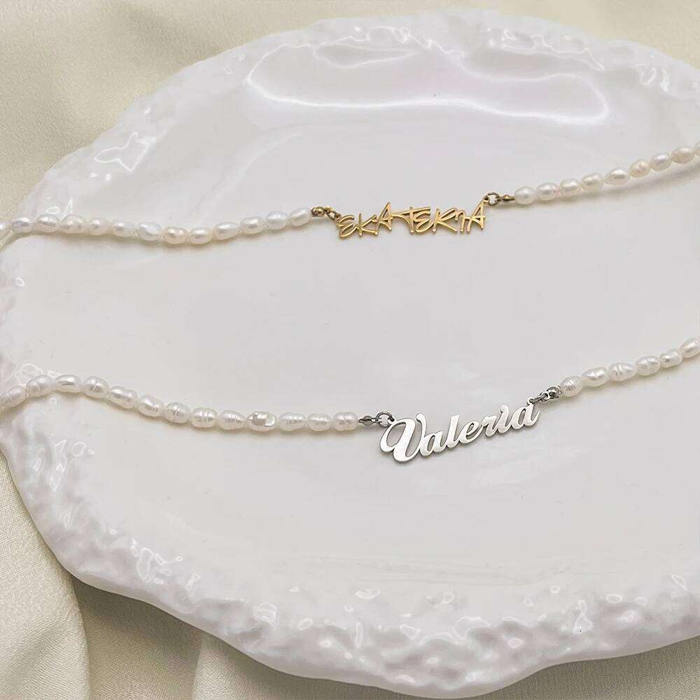 eManco Women's Freshwater Pearl Diy Monogrammed Collarbone Chain Stainless Steel Customized English Name Necklace Factory direct