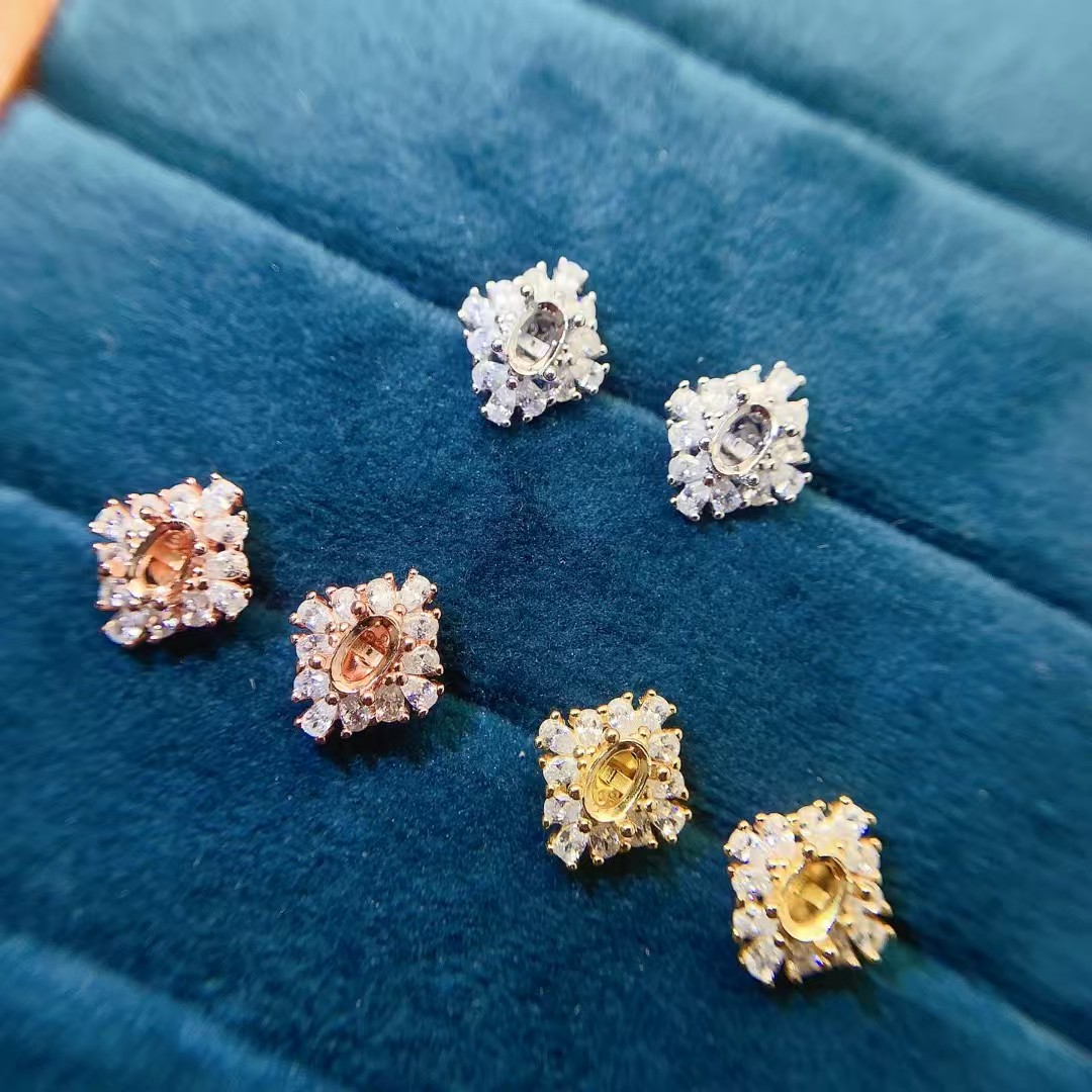 Dazzling 925 silver gemstone earrings setting allergy free 18K gold plated silver stud earrings setting for jewelry DIY
