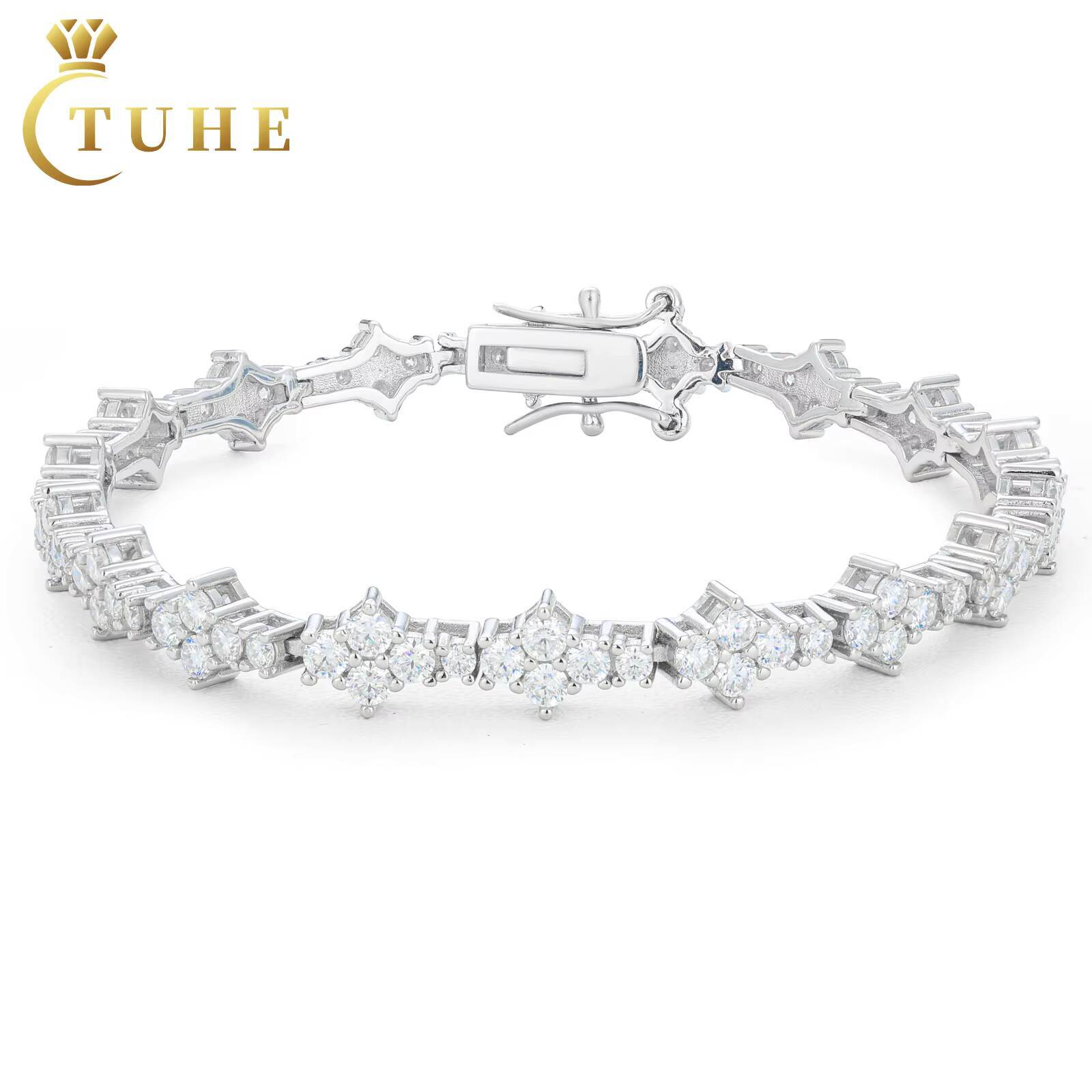 Best Selling 3mm 925 Sterling Silver Man Luxury Hip Hop Jewelry D Moissanite Diamond VVS Cluster Tennis Chain Bracelets