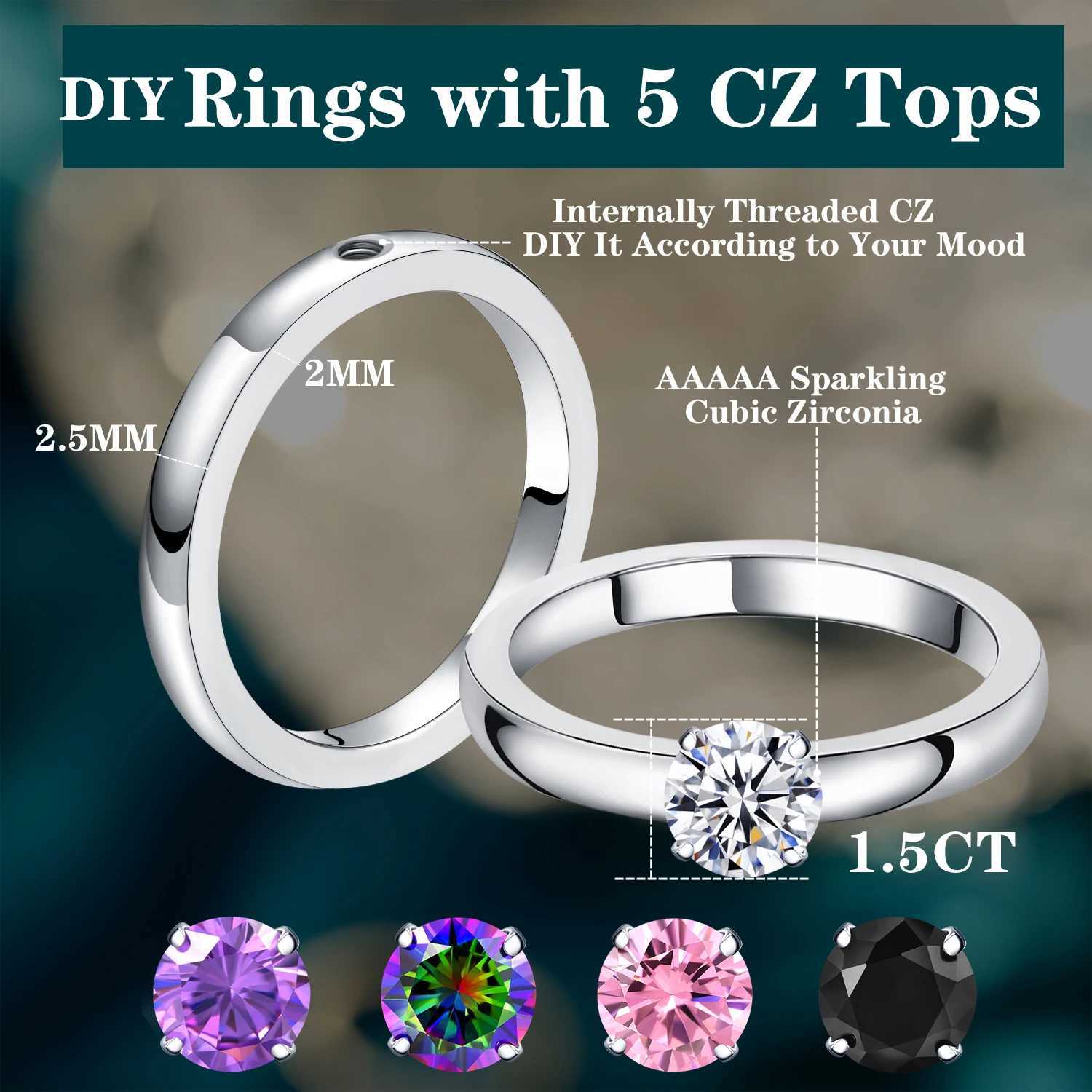 1.5 CT Solitaire Engagement Rings Wedding Bands Interchangeable Stainless Steel Round Cubic Zirconia Promise Rings for Her y250730