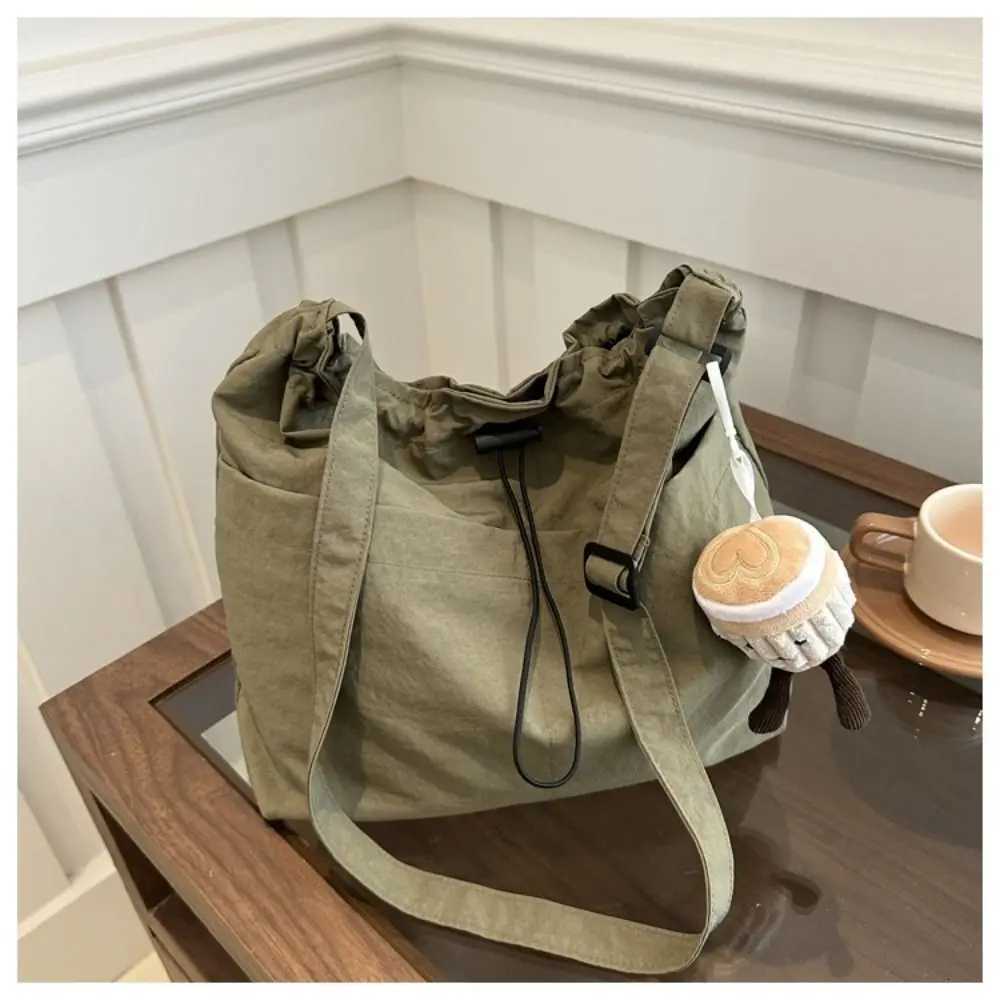 Fashion Travel Casual Nylon Tote Bag Drawstring Shoulder Bag Large Capacity Waterproof Crossbody Bucket Bag Women Y250730