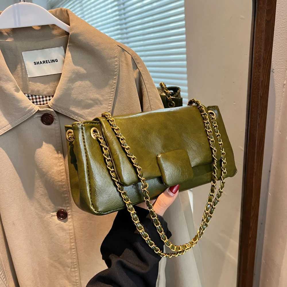 Womens Underarm Shoulder Bags 2023 New Texture PU Leather Chains Messenger Bag Korean Temperament All-match Handbags Y250730