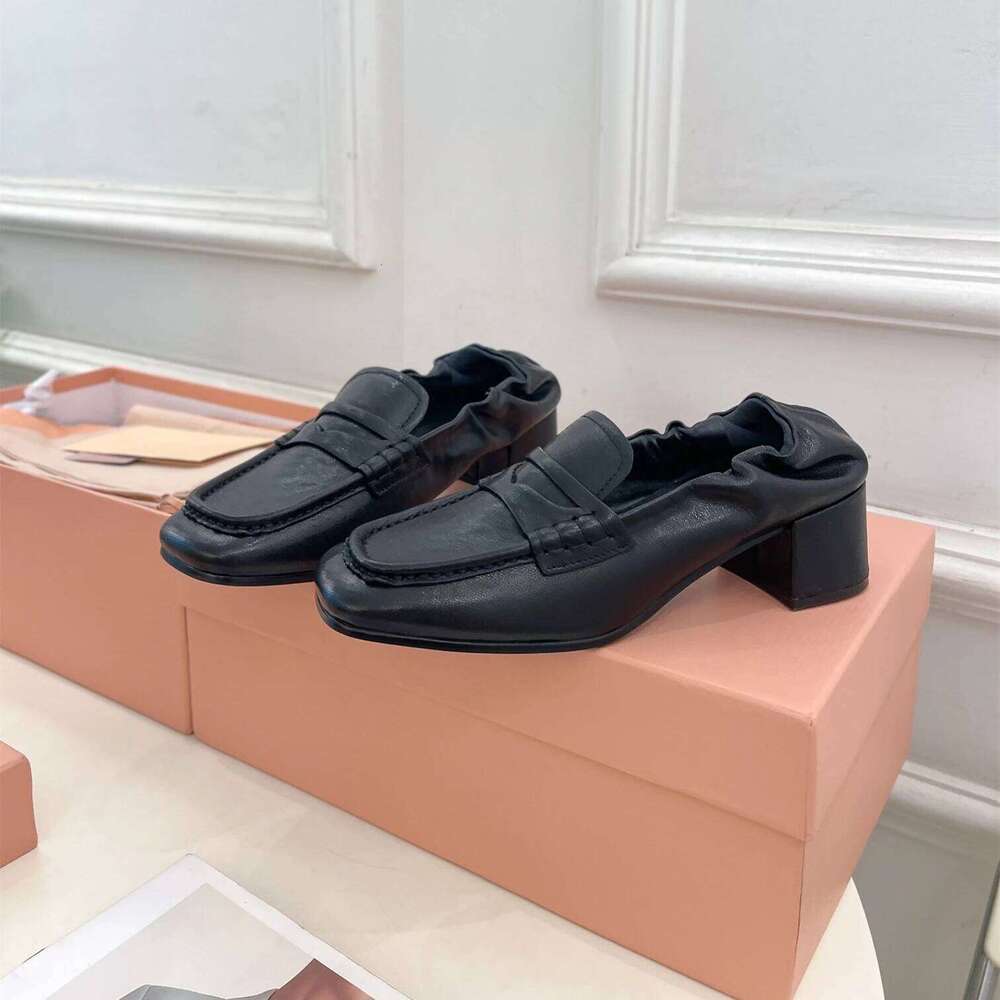 Women Genuine Leather Ballet Flats Square Toe Loafers Elastic Band Solid Colors Retro Designer Shoes Zapatillas De Mujer ad9