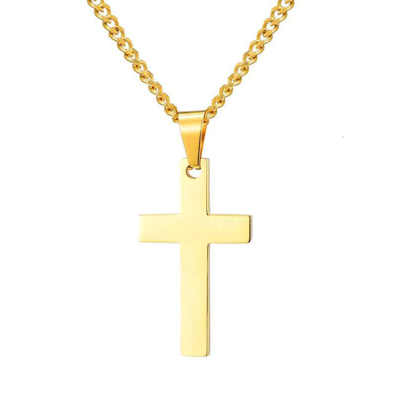 Simple Style for Men and Women Gold Black Silver Cross Necklace Pendant Stainless Steel Jewelry