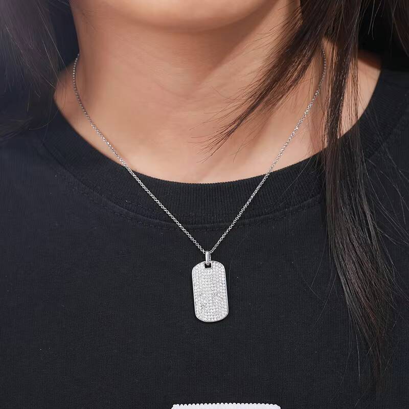 Iced Out White Gold Plated 925 Sterling Silver VVS Moissanite Diamond Tag Pendant Necklace for Men Women