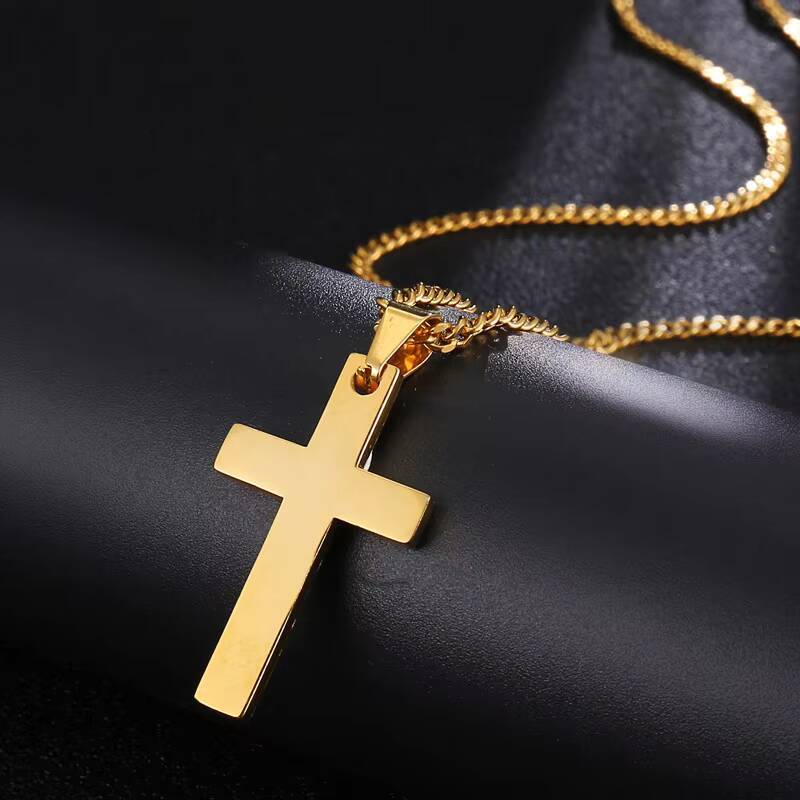 Simple Style for Men and Women Gold Black Silver Cross Necklace Pendant Stainless Steel Jewelry