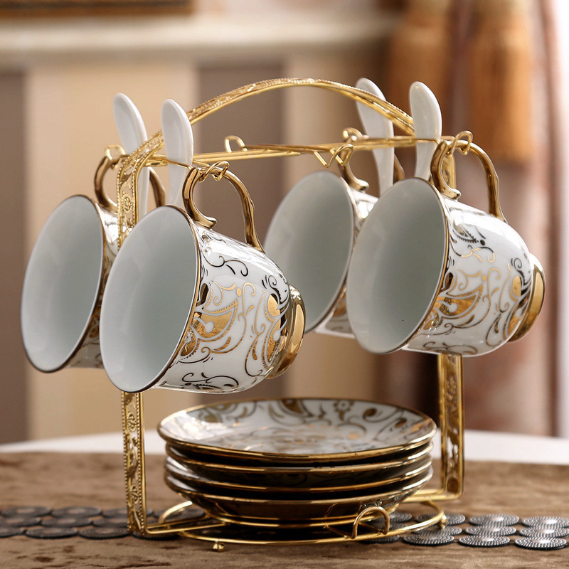 European Luxury Ceramic Coffee Cup Set Creative Tea Set Living Room Household Water Cup Mug Milk Cup 250731