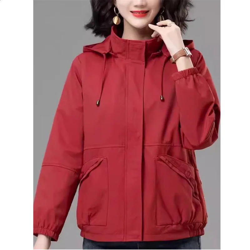 4XL Leisure Womens Short Jacket Spring And Autumn Trench Loose Oversized Middle-Aged Mother Hooded Baseball Jacket Top 250728