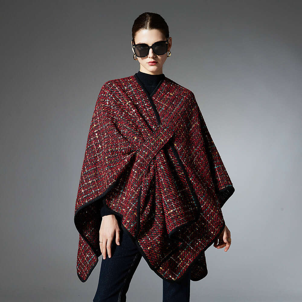 High-end Autumn Winter New Red Green Colorful Sequin Christmas Cross Shawl