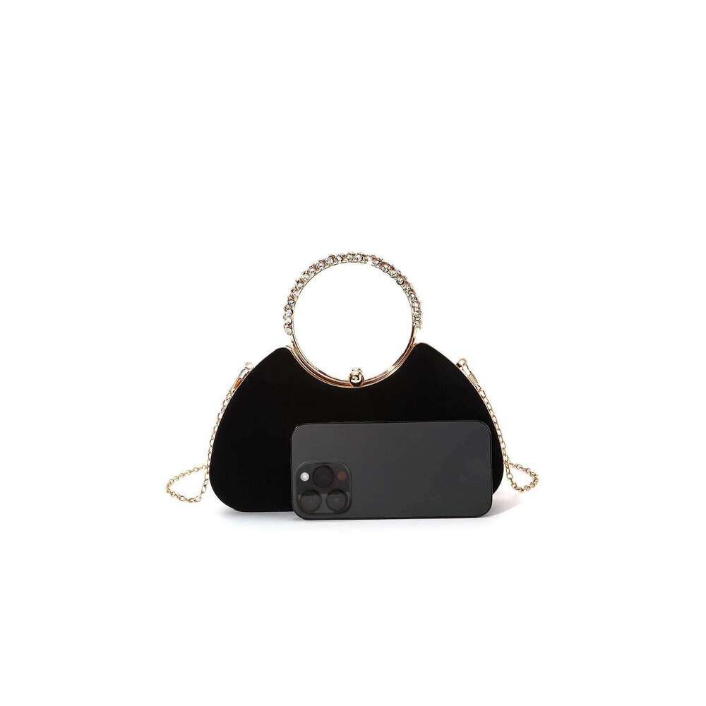 Solid Black flannelette rhinestone with dia, hand-held special-shaped box woman evening bag for party and wedding