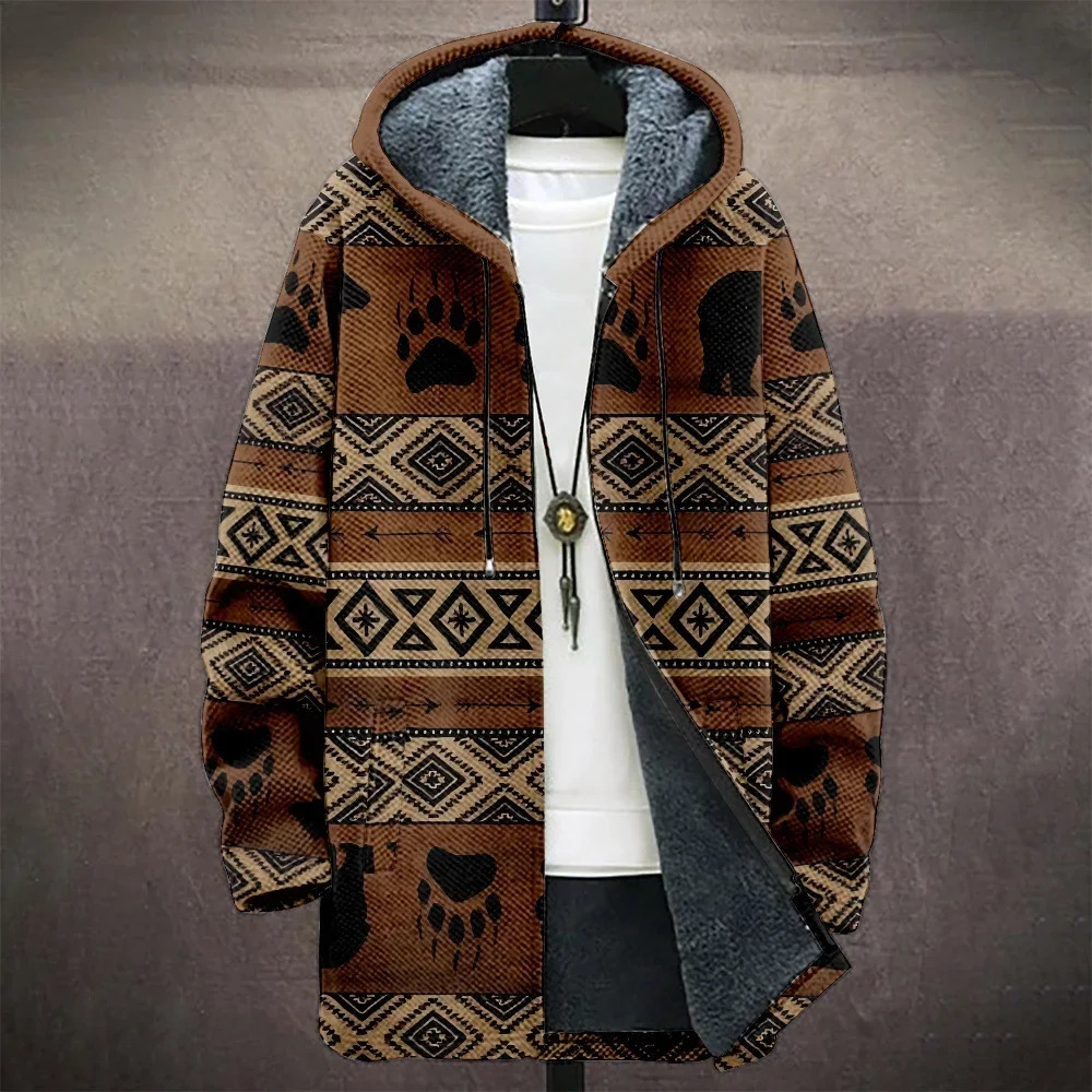 Men Jacket Cardigans Coats Printed Native Retro Aztec Graphics Mid Trench Outdoors Fleece Winter Casual Streetwear Clothing 250729