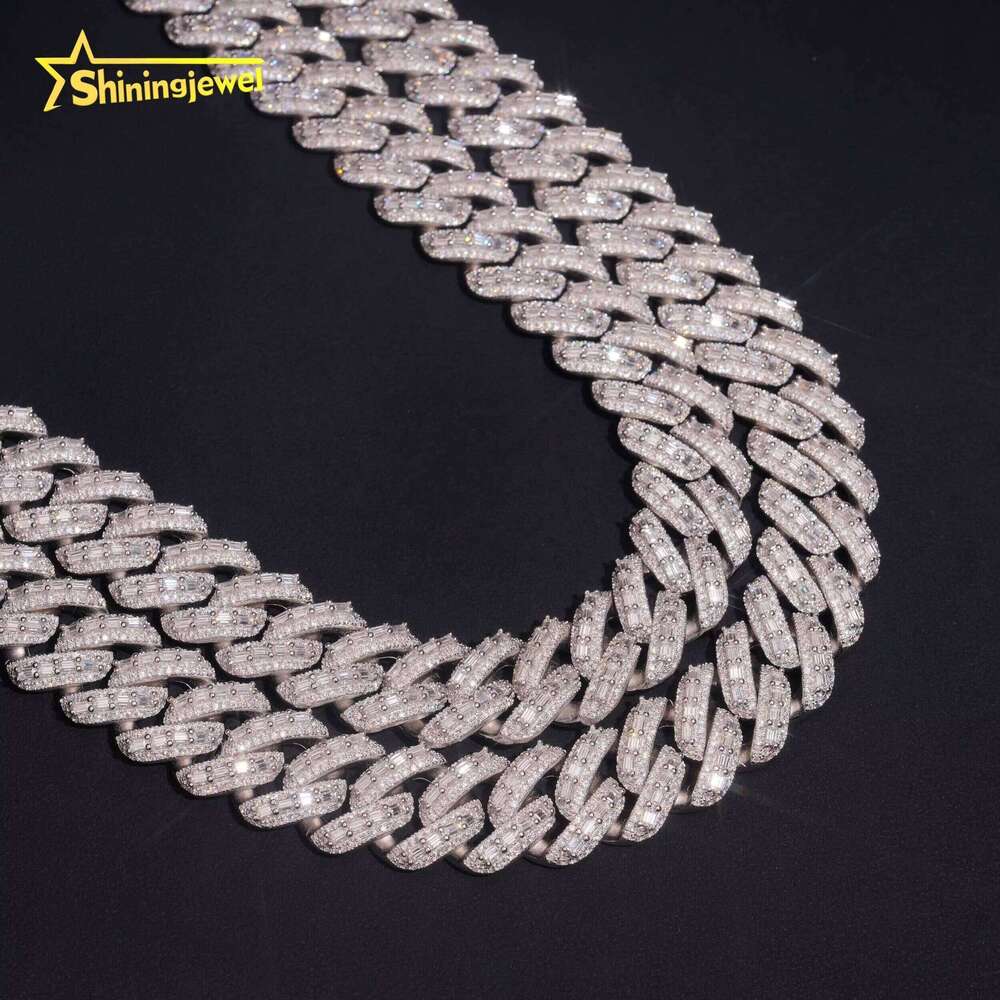 Rapper Jewelry Hip-Hop Style Long Stick Bread Moissanite Iced Out 18Mm Sier Dia Cuban Chain