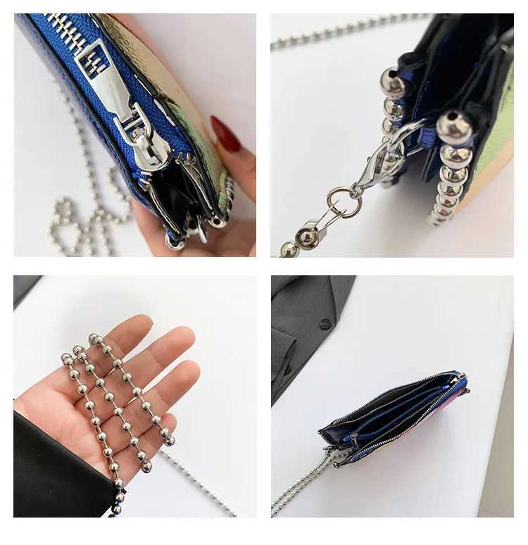Womens New Splicing Rainbow Striped Small Square Bag Bead Chain Shoulder Bag Fashionable Messenger Bag Handbags Y250730