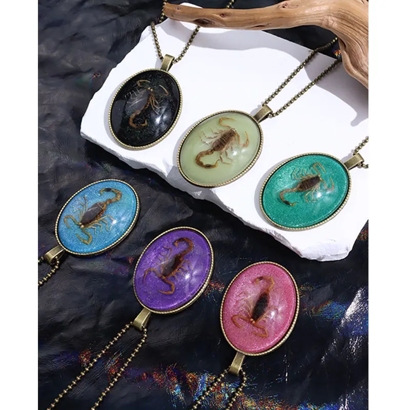 Resin Scorpion Insect Necklace for Women Men Unisex CyberPunk Gothic Couple Jewelry Gift HUANZHI Oval Pendant Neck Chain 250729