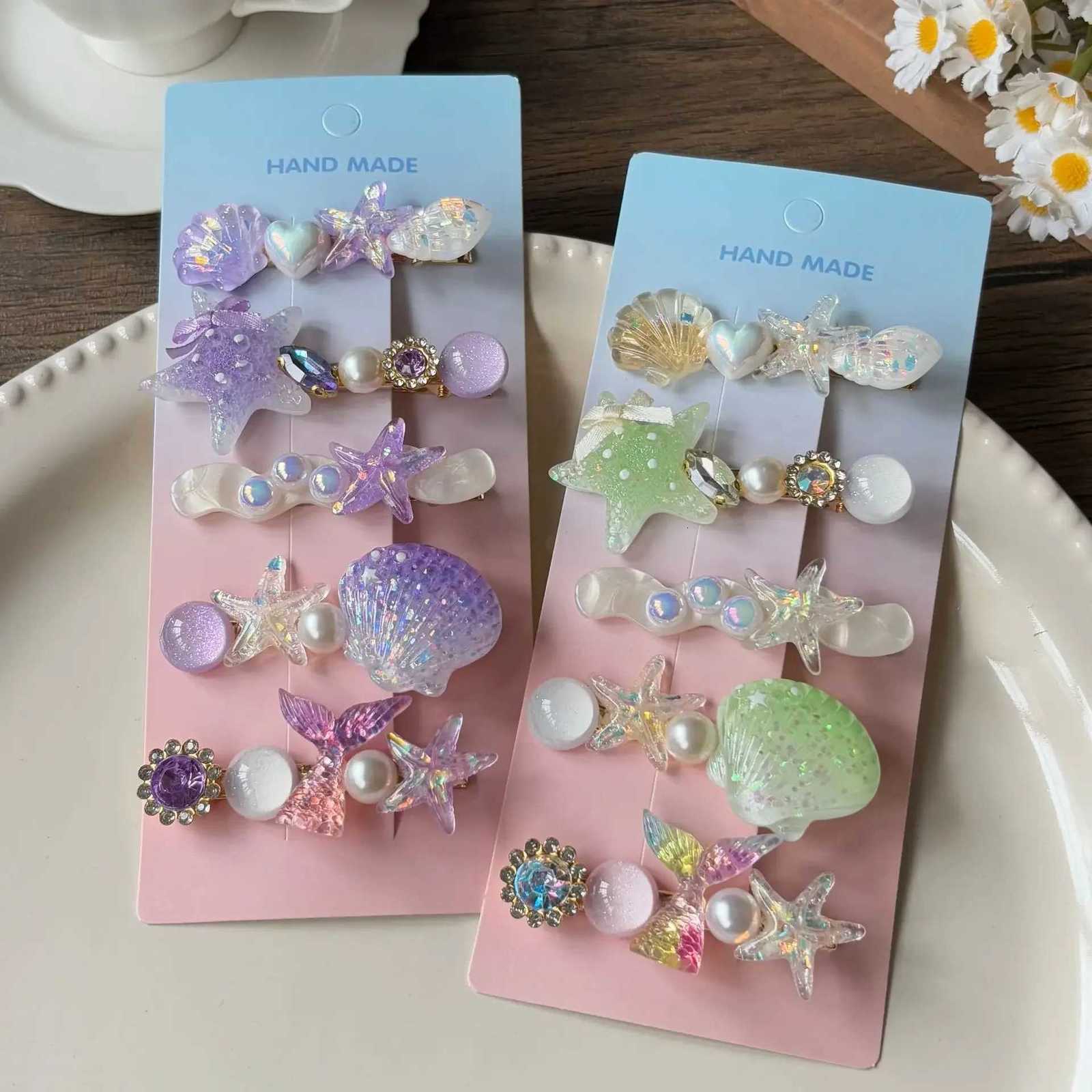 5pcs Candy Color Mermaid Hair Clips Set - Shimmery Seashell Starfish Barrettes Cute Side Snap Clips for Girls R250730