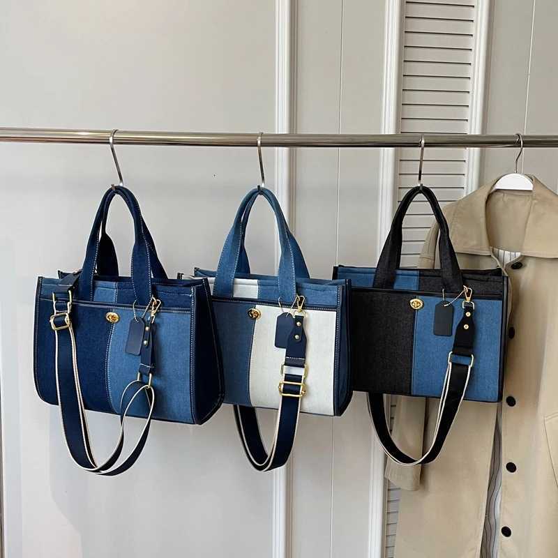 Large capacity handbag for women in 2024 new fashionable patchwork denim work and commuting bag broadband crossbody tote bag Y250730