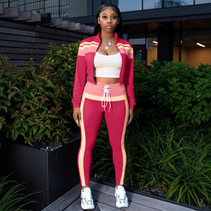 Women Tracksuits Two Pieces Set 2026 New Fashion Street Clothing Color Block Long Sleeve Zipper Cardigan Sports Casual Long Pants Sportwear 4 Colors