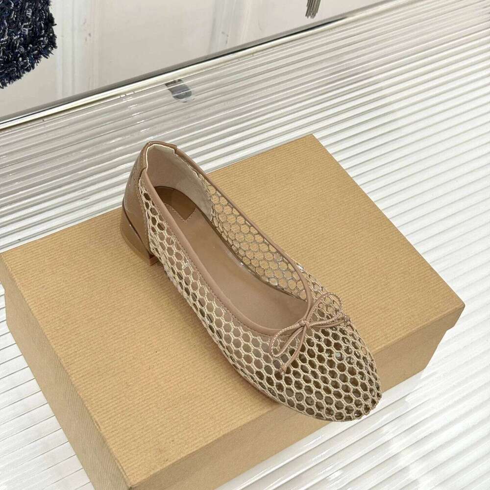 Women Size35-41 Mesh Genuine Leather Ballet Flats Butterfly Knot Hollow Leisure Slip On Designer Shoes Zapatillas De Mujer e6e