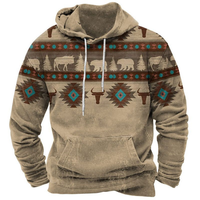 Ethnic Design Patchwork Print Hoodies 3D Pattern For Men Clothing Long Sleeve Sweatshirt Fashion Street Hoody Pullover Large-sized Tops Unisex