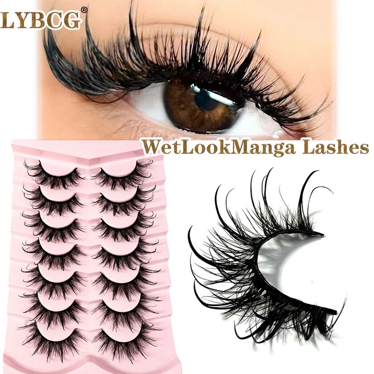 2/7 Wet False Eyelashes Fluffy Fairy Manga Cat Eyelashes 3D Cat Eye Lashes Faux Eyelashes Natural Long Full Strip Winged Lashes Z250730